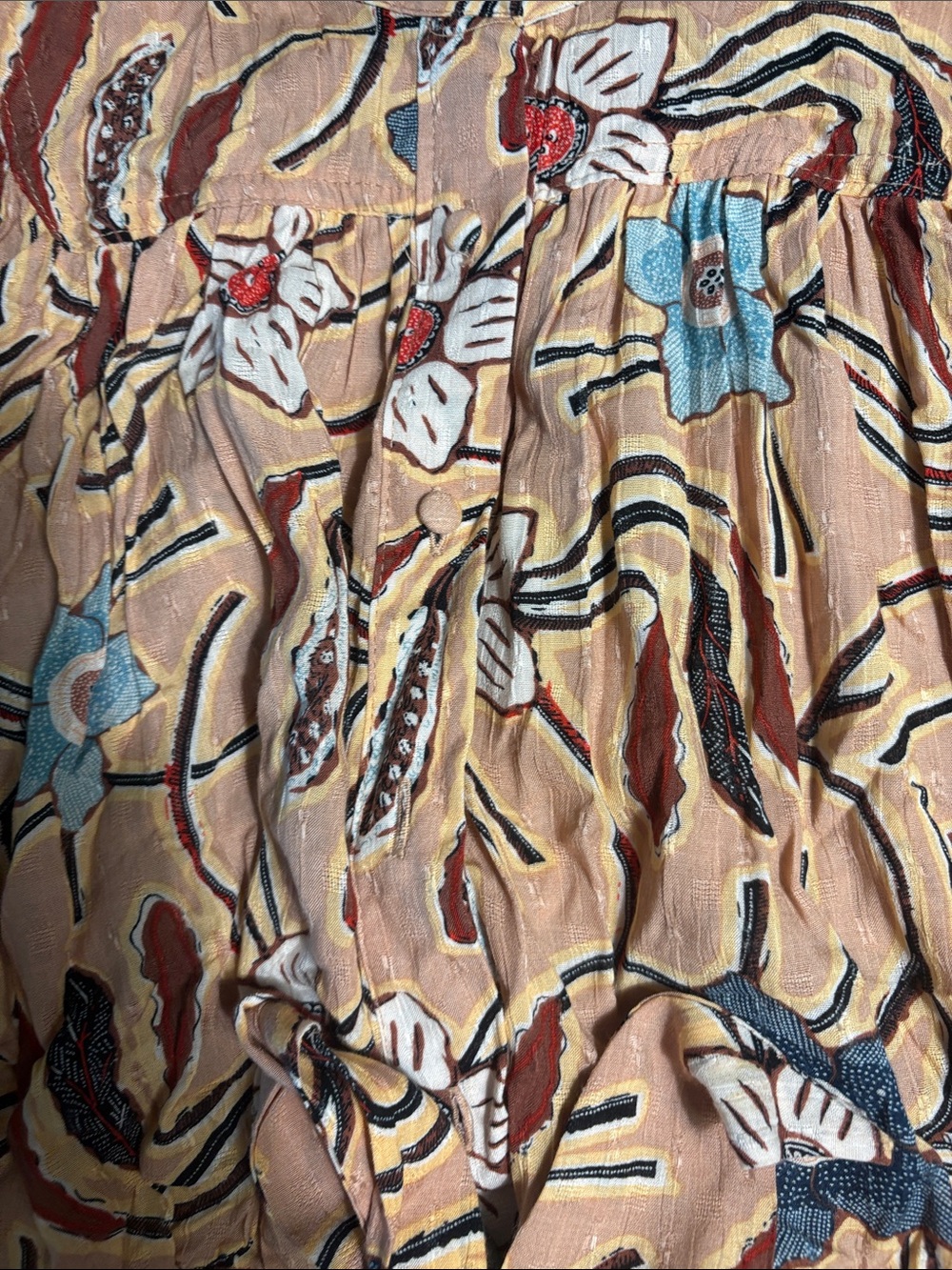 Christian Siriano Peach Floral Tie-Front Blouse with Blue & Rust Accents - Picture 3 of 4